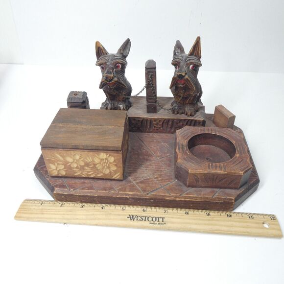 Scottie Dog Carved Wooden Desk Set Scotty Terrier Folk Art - Picture 11 of 12